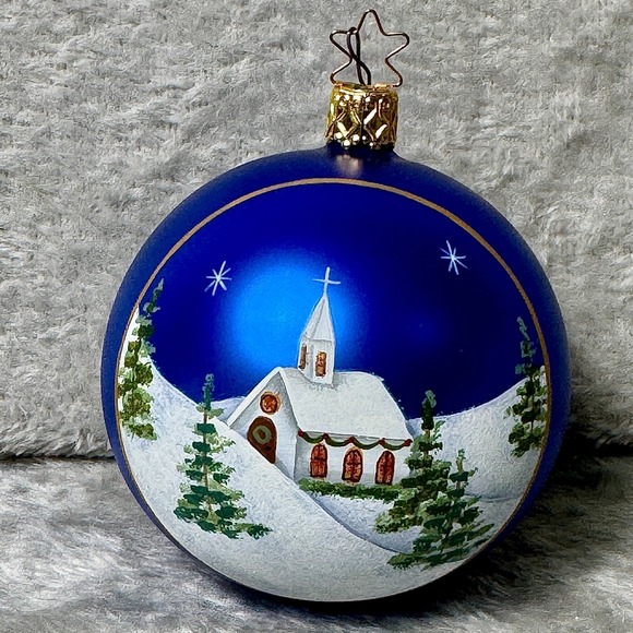 Vintage Hand Painted Glass Ornaments Cottagecore Set 2 Christmas Angel Church - Picture 3 of 8